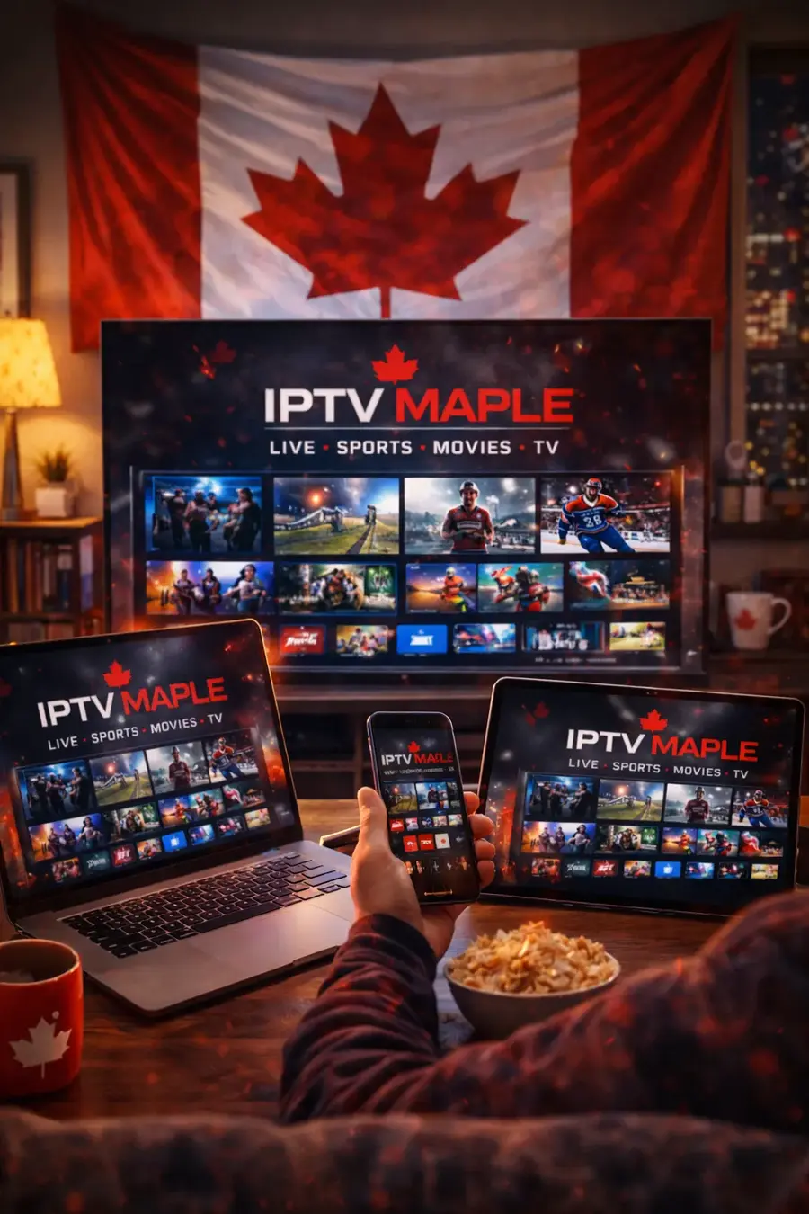 IPTV Canada multi-screen streaming – watch simultaneously on Smart TV, tablet, and mobile devices with stable HD/4K quality