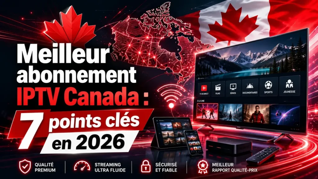Meilleur abonnement IPTV Canada avec carte du Canada, interface streaming moderne et conseils clés pour choisir un service fiable en 2026