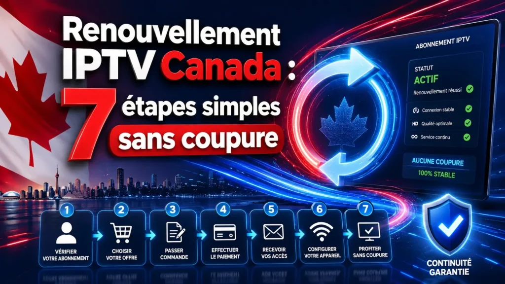 Image illustrant le renouvellement IPTV Canada avec 7 étapes simples pour garder un service actif, stable et sans coupure.