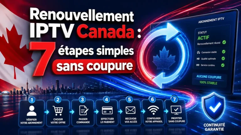 Image illustrant le renouvellement IPTV Canada avec 7 étapes simples pour garder un service actif, stable et sans coupure.