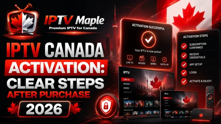 IPTV Canada Activation guide showing clear steps after purchase for IPTV Maple customers in 2026